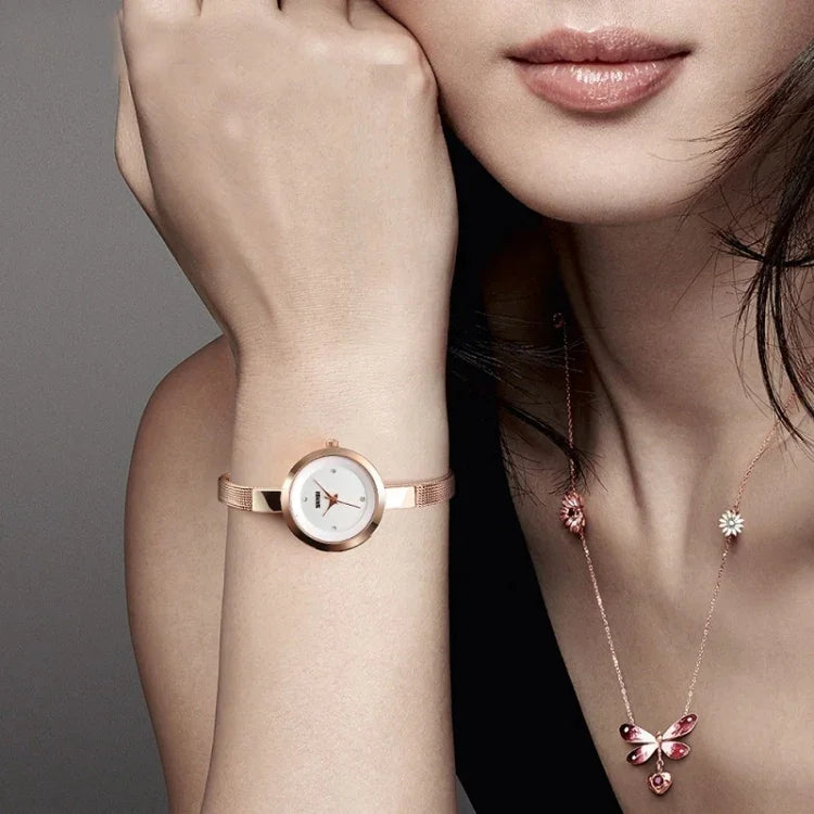 Relógio Casual de Negócios Feminino SKMEI 1390 Pulseira de Aço Relógio de Quartzo Leve, Ouro Rosa, Dourado, Prateado