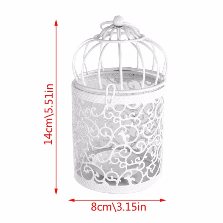 Castiçal Criativo Antigo em Forma de Gaiola de Pássaro, Ornamentos em Ferro Forjado com Padrão Floral Oco, Artesanato para Decoração de Casa