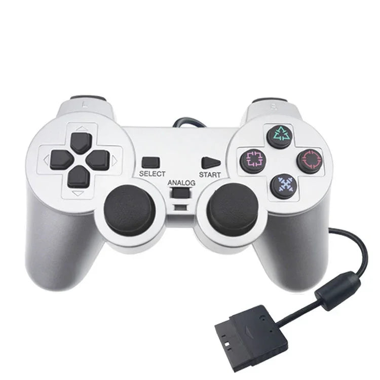 Comando com Fios, Vibração de Motor Duplo, Prateado, Comando de Injeção de Combustível Adequado para PS2, Para PS2