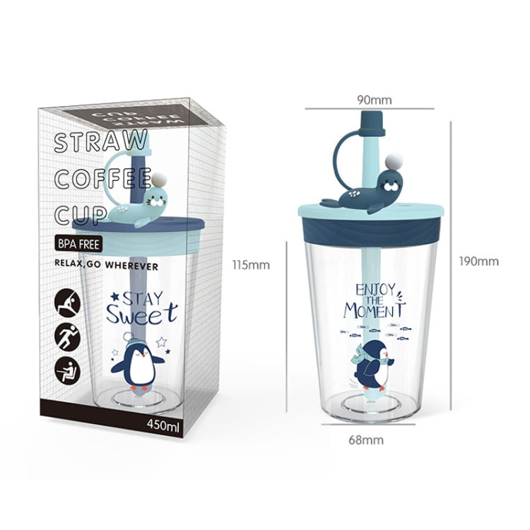 Copo Infantil com Palhinha, Desenho Animado de Animais Marinhos, Copo Seguro e Ecológico de Plástico, Azul Marinho, Azul Claro, Rosa, Cinza Claro