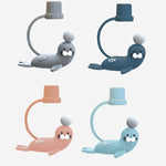 Copo Infantil com Palhinha, Desenho Animado de Animais Marinhos, Copo Seguro e Ecológico de Plástico, Azul Marinho, Azul Claro, Rosa, Cinza Claro
