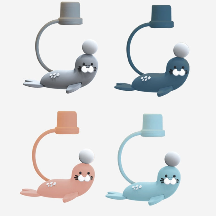 Copo Infantil com Palhinha, Desenho Animado de Animais Marinhos, Copo Seguro e Ecológico de Plástico, Azul Marinho, Azul Claro, Rosa, Cinza Claro