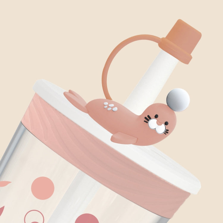 Copo Infantil com Palhinha, Desenho Animado de Animais Marinhos, Copo Seguro e Ecológico de Plástico, Azul Marinho, Azul Claro, Rosa, Cinza Claro