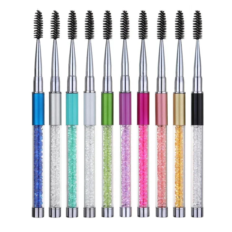 Escova para Pestanas com Haste de Plástico, Escova para Pestanas com Haste de Strass e Estojo para Caneta, Cores: Rosa, Vermelho Rosado, Dourado, Azul Royal, Azul Claro, Verde, Preto, Branco, Prateado, Roxo