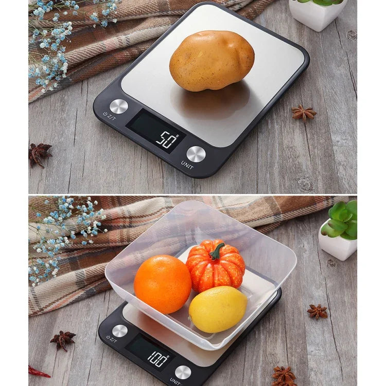 Balança Pequena para Alimentos de Cozinha em Aço Inoxidável, Balança Eletrónica Portátil, 5kg/1g (Preto), 10kg/1g (Preto), 5kg/1g (Branco), 10kg/1g (Branco)