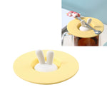 Tampa de Copo de Silicone em Forma de Orelhas de Coelho, Tampa de Vedação para Caneca Desenho Animado, Tampa à Prova de Pó e de Fugas, Amarelo, Verde, Rosa