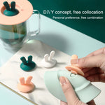 Tampa de Copo de Silicone em Forma de Orelhas de Coelho, Tampa de Vedação para Caneca Desenho Animado, Tampa à Prova de Pó e de Fugas, Amarelo, Verde, Rosa