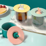 Tampa de Copo de Silicone em Forma de Orelhas de Coelho, Tampa de Vedação para Caneca Desenho Animado, Tampa à Prova de Pó e de Fugas, Amarelo, Verde, Rosa