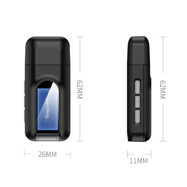 Receptor e Transmissor de Áudio Bluetooth 5.0 USB 2 em 1 BT201 com Ecrã LCD, Receptor e Transmissor de Áudio Bluetooth com Ecrã LCD