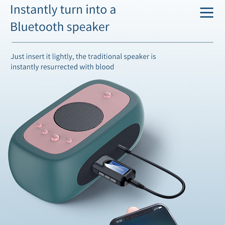 Receptor e Transmissor de Áudio Bluetooth 5.0 USB 2 em 1 BT201 com Ecrã LCD, Receptor e Transmissor de Áudio Bluetooth com Ecrã LCD