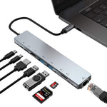 Estação de Acoplamento HUB WC7367 8 em 1 87W Tipo-C para PD+USB3.0/USB2.0+SD+TF+HDMI+RJ45+Tipo-C, WC7367