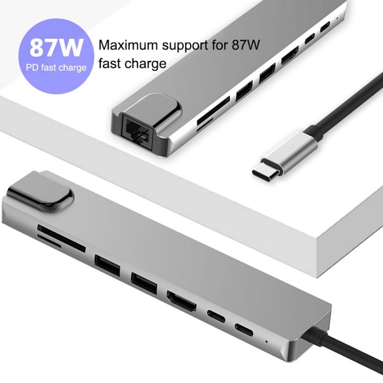 Estação de Acoplamento HUB WC7367 8 em 1 87W Tipo-C para PD+USB3.0/USB2.0+SD+TF+HDMI+RJ45+Tipo-C, WC7367