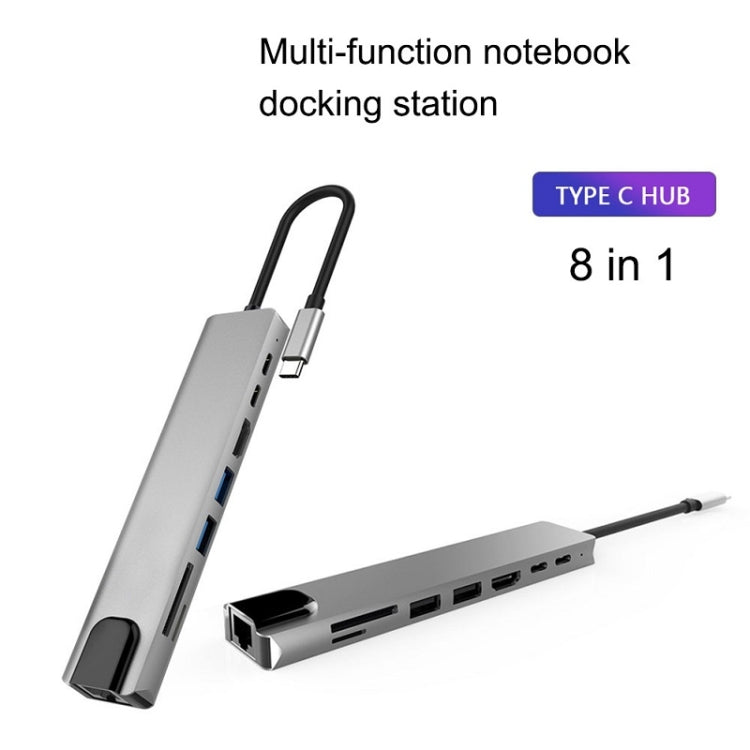 Estação de Acoplamento HUB WC7367 8 em 1 87W Tipo-C para PD+USB3.0/USB2.0+SD+TF+HDMI+RJ45+Tipo-C, WC7367