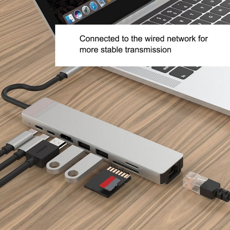 Estação de Acoplamento HUB WC7367 8 em 1 87W Tipo-C para PD+USB3.0/USB2.0+SD+TF+HDMI+RJ45+Tipo-C, WC7367