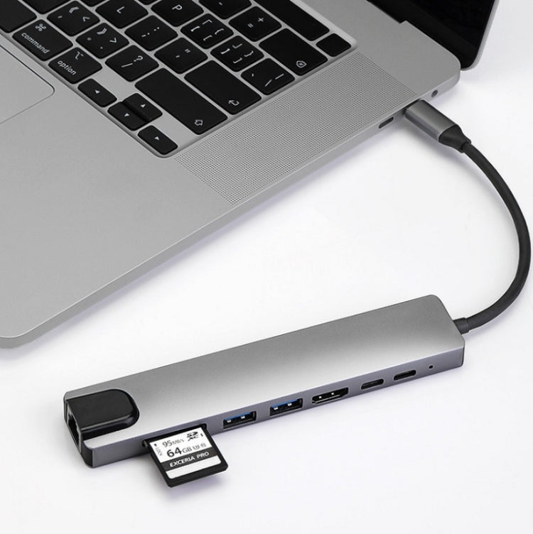 Estação de Acoplamento HUB WC7367 8 em 1 87W Tipo-C para PD+USB3.0/USB2.0+SD+TF+HDMI+RJ45+Tipo-C, WC7367