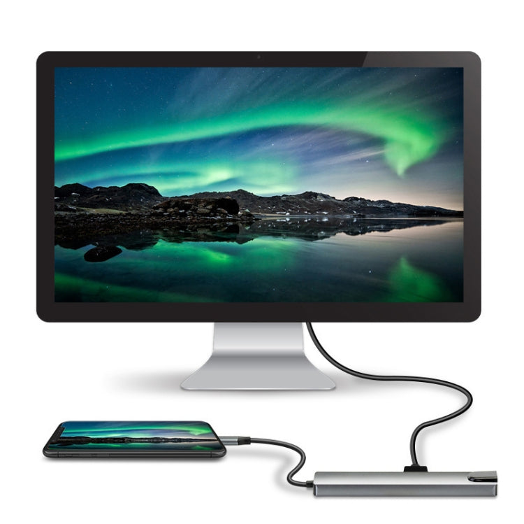 Estação de Acoplamento HUB WC7367 8 em 1 87W Tipo-C para PD+USB3.0/USB2.0+SD+TF+HDMI+RJ45+Tipo-C, WC7367