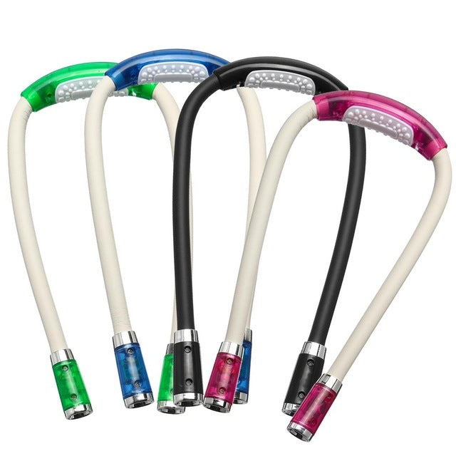 Candeeiro portátil de leitura em forma de U flexível LED mãos-livres para pescoço, lanterna, preto, verde, azul, rosa