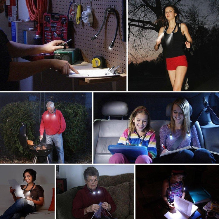 Candeeiro portátil de leitura em forma de U flexível LED mãos-livres para pescoço, lanterna, preto, verde, azul, rosa