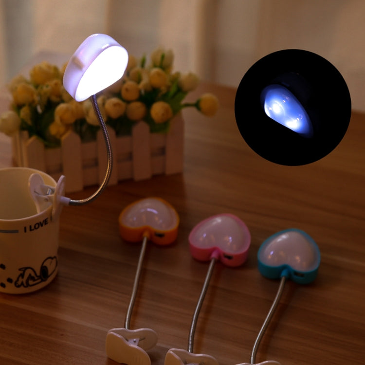 Mini candeeiro de livro LED com clip em forma de coração, luz de leitura para secretária, luz para teclado, proteção ocular, poupança de energia, luzes noturnas, rosa, amarelo, azul
