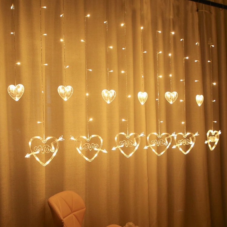 Cortina de Luzes Decorativas LED em Forma de Coração, Luzes de Cordão para Feriados, Plugue UE, Luz Branca Quente, Luz Colorida