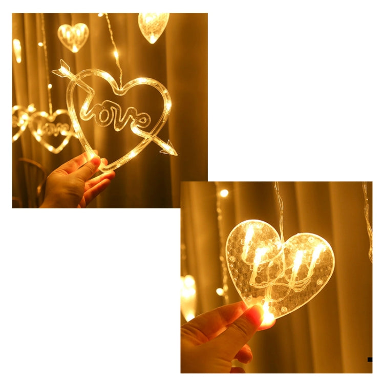 Cortina de Luzes Decorativas LED em Forma de Coração, Luzes de Cordão para Feriados, Plugue UE, Luz Branca Quente, Luz Colorida