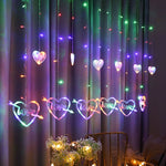Cortina de Luzes Decorativas LED em Forma de Coração, Luzes de Cordão para Feriados, Plugue UE, Luz Branca Quente, Luz Colorida