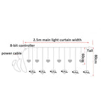 Cortina de Luzes Decorativas LED em Forma de Coração, Luzes de Cordão para Feriados, Plugue UE, Luz Branca Quente, Luz Colorida