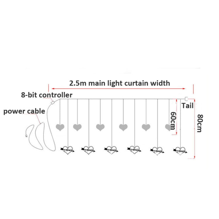 Cortina de Luzes Decorativas LED em Forma de Coração, Luzes de Cordão para Feriados, Plugue UE, Luz Branca Quente, Luz Colorida