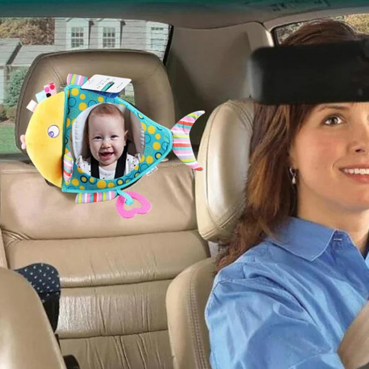 Espelho Retrovisor Reverso para Carro com Assento de Bebé Brinquedo de Peluche, Espelho Peixe 35 x 23,5 cm, Espelho Urso Castanho 35 x 23,5 cm, Espelho Pinguim 35 x 23,5 cm