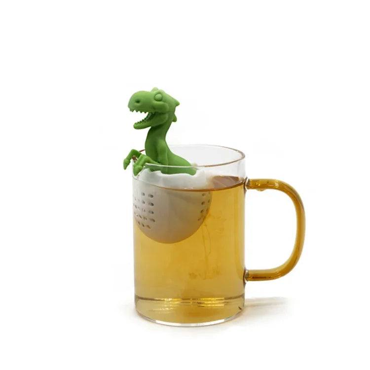 Infusor de chá para bebé em silicone com tema de dinossauro, Verde Sortudo, Amarelo Luz de Vela