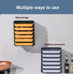 Prateleira de 6 Camadas para Hot Pot Montada na Parede, Pratos para Preparação de Cozinha Doméstica, Sem Perfuração, Pratos Retangulares para Acompanhamentos, Moldura Cinza + Prato Branco, Moldura Azul + Prato Amarelo