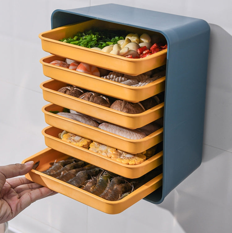 Prateleira de 6 Camadas para Hot Pot Montada na Parede, Pratos para Preparação de Cozinha Doméstica, Sem Perfuração, Pratos Retangulares para Acompanhamentos, Moldura Cinza + Prato Branco, Moldura Azul + Prato Amarelo