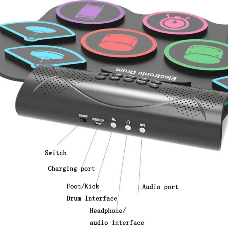 Bateria de Bateria Bluetooth MD862M para Iniciantes Aprender a Tocar Bateria Eletrónica Portátil, MD862M
