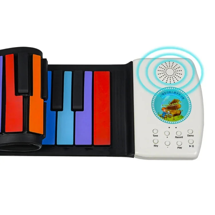 Piano Dobrável de 49 Teclas HUA008-49 para Crianças, Rolado à Mão, Piano Colorido, 49 Teclas