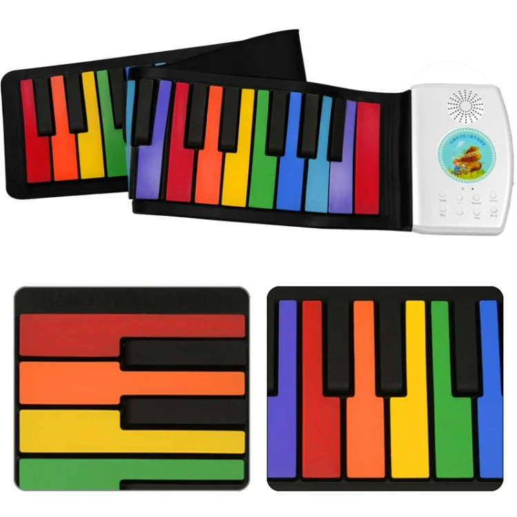 Piano Dobrável de 49 Teclas HUA008-49 para Crianças, Rolado à Mão, Piano Colorido, 49 Teclas