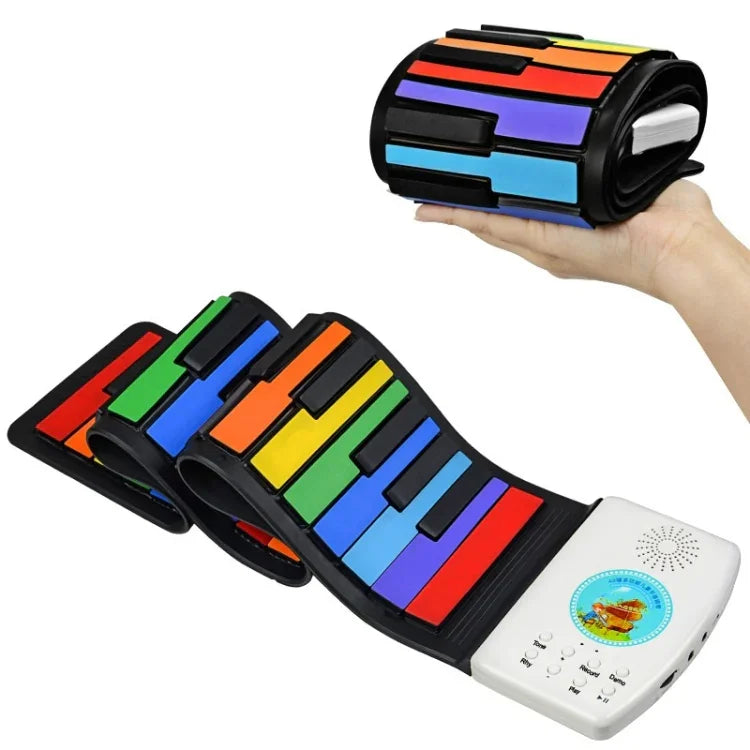 Piano Dobrável de 49 Teclas HUA008-49 para Crianças, Rolado à Mão, Piano Colorido, 49 Teclas