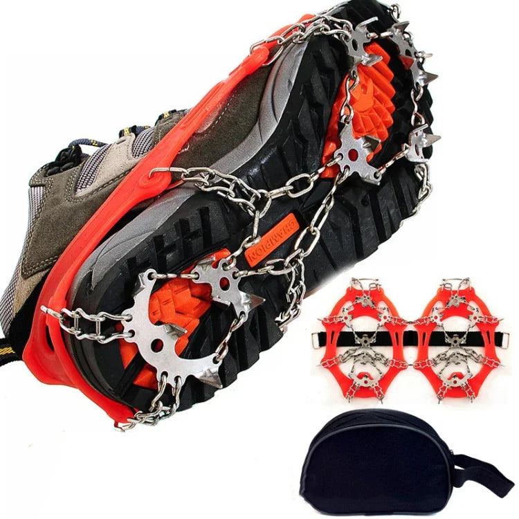 Crampons de 18 Dentes em Aço Inoxidável 430 para Campismo ao Ar Livre, Picos para Sapatos de Caminhada na Neve, Capas de Sapato Antiderrapantes, Tamanho:, 18 Dentes M (Laranja), 18 Dentes L (Preto)