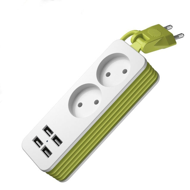 Fita de alimentação 1/2 ficha EU 4 portas USB 1200W 250V cabo de 1,5m tomada de parede portátil múltipla, tomadas ficha EU