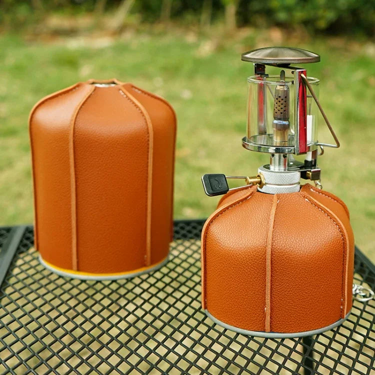 Estojo de Couro para Botija de Gás Plana para Camping ao Ar Livre, Tampa Protetora de PU para Botija de Gás de 230g, para Botija de Gás de 450g