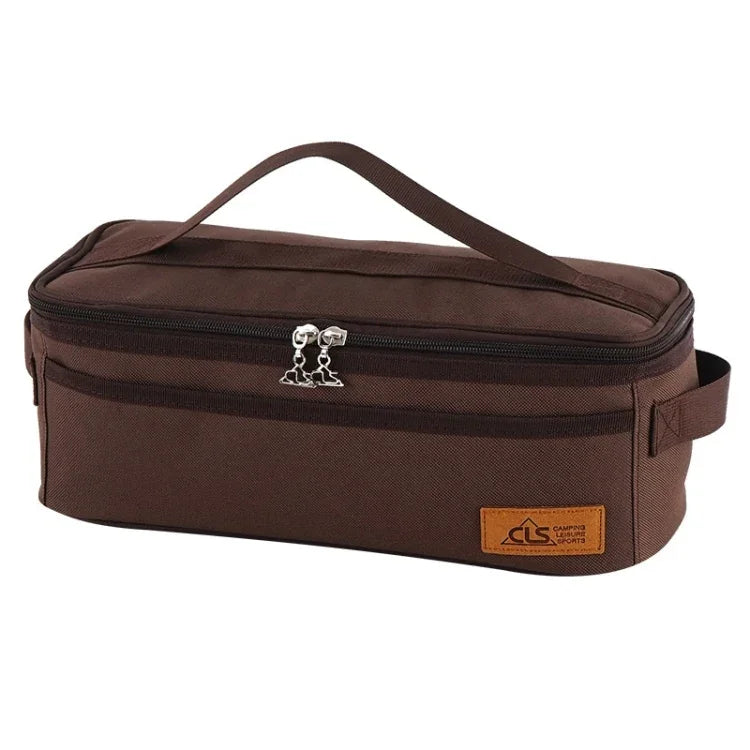 Bolsa de Armazenamento para Utensílios de Cozinha de Camping ao Ar Livre CLS, Bolsa para Talheres de Churrasco, Bolsa de Viagem Portátil para Artigos de Higiene, Castanha, Risca, Cor
