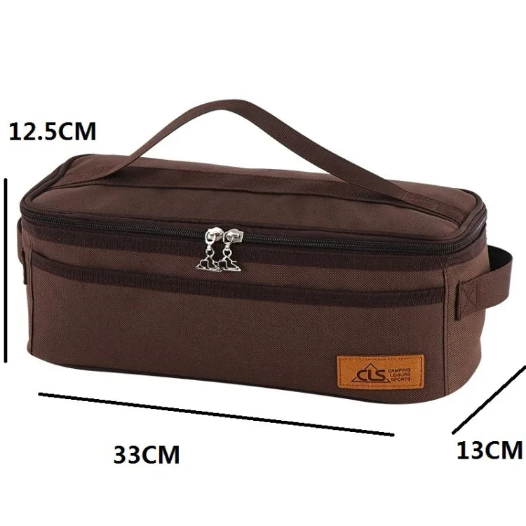 Bolsa de Armazenamento para Utensílios de Cozinha de Camping ao Ar Livre CLS, Bolsa para Talheres de Churrasco, Bolsa de Viagem Portátil para Artigos de Higiene, Castanha, Risca, Cor