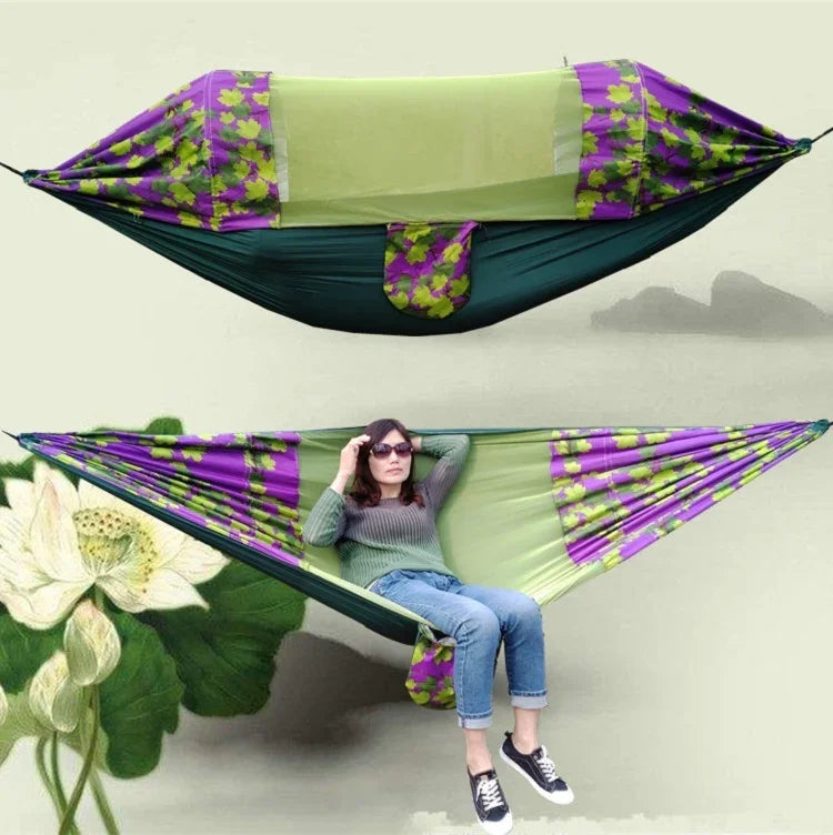 Outdoor Camping Mosquito-Proof Shade Hammock Parachute Cloth Printed Mosquito Net Hammock, Size: 270x140cm, 270x140cm Maple