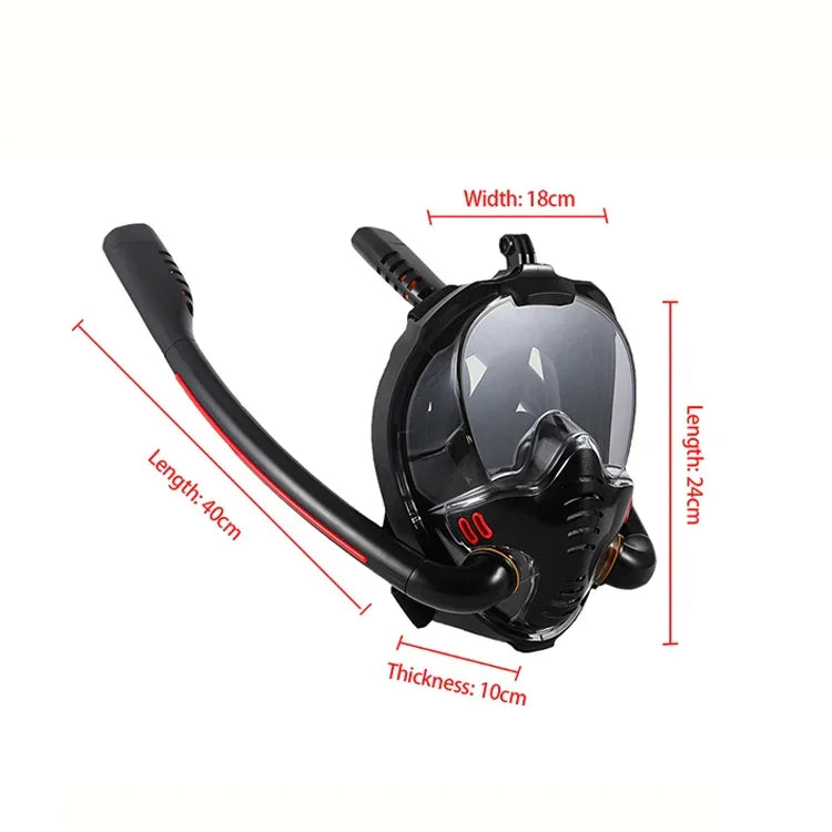 Máscara de Mergulho com Tubo Duplo de Silicone Máscara de Mergulho Completa à Prova de Água para Snorkeling, S/M, L/XL