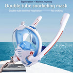 Máscara de Mergulho com Tubo Duplo de Silicone Máscara de Mergulho Completa à Prova de Água para Snorkeling, S/M, L/XL