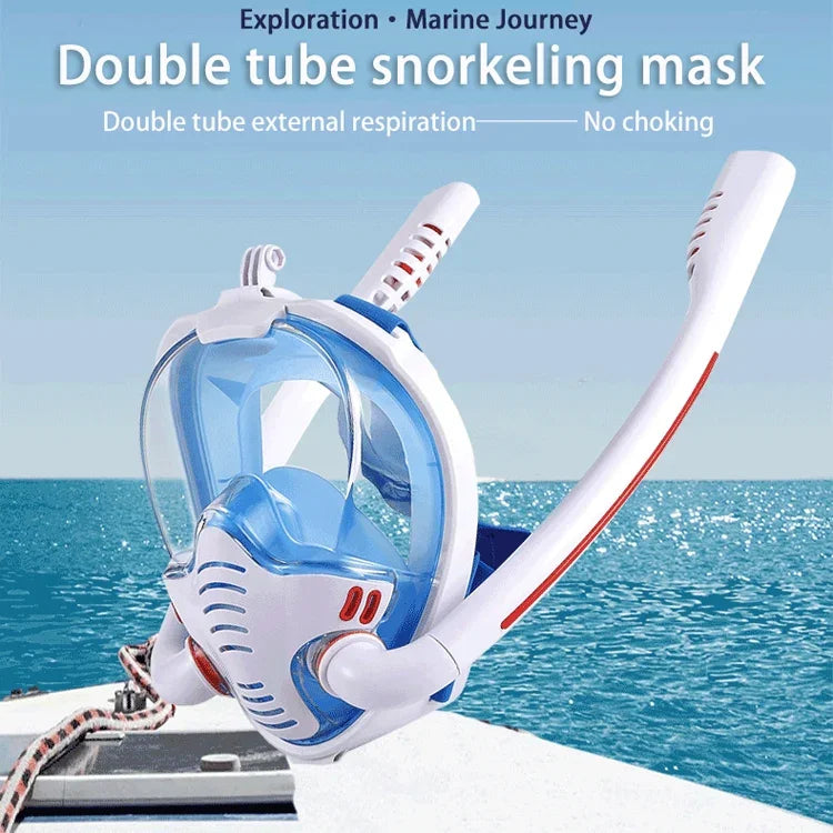 Máscara de Mergulho com Tubo Duplo de Silicone Máscara de Mergulho Completa à Prova de Água para Snorkeling, S/M, L/XL