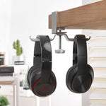Suporte Duplo Universal em Metal para Auscultadores, Suporte de Mesa com Clipe de Fecho, Prateleira de Exposição para Auscultadores, Preto, Prateado