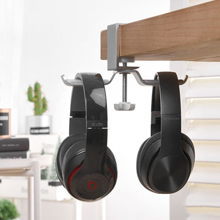 Suporte Duplo Universal em Metal para Auscultadores, Suporte de Mesa com Clipe de Fecho, Prateleira de Exposição para Auscultadores, Preto, Prateado
