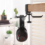 Suporte Duplo Universal em Metal para Auscultadores, Suporte de Mesa com Clipe de Fecho, Prateleira de Exposição para Auscultadores, Preto, Prateado