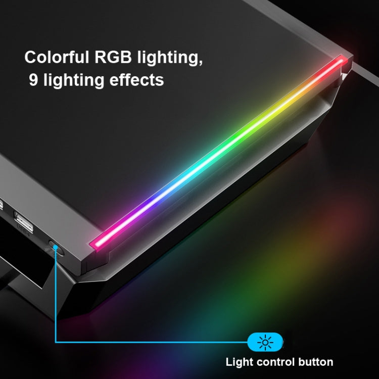 Suporte dobrável para portátil ICE COOREL T1 com iluminação RGB e 4 interfaces USB de expansão, suporte aumentado para monitor