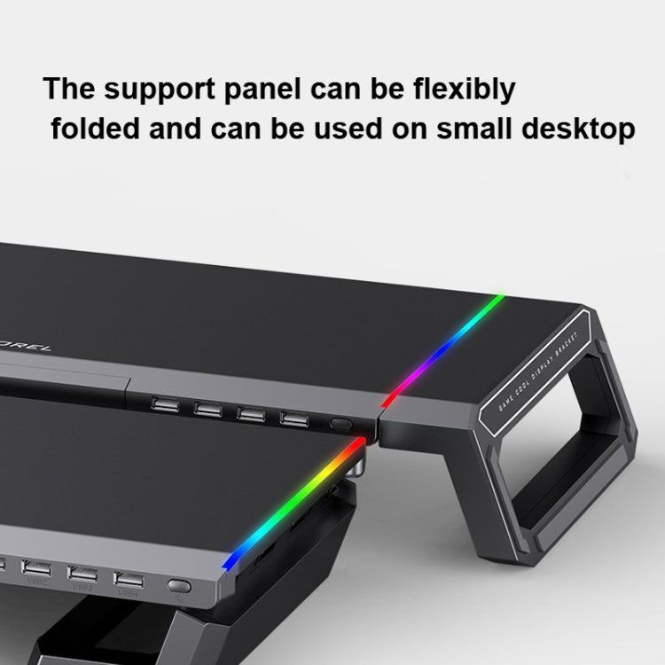 Suporte dobrável para portátil ICE COOREL T1 com iluminação RGB e 4 interfaces USB de expansão, suporte aumentado para monitor